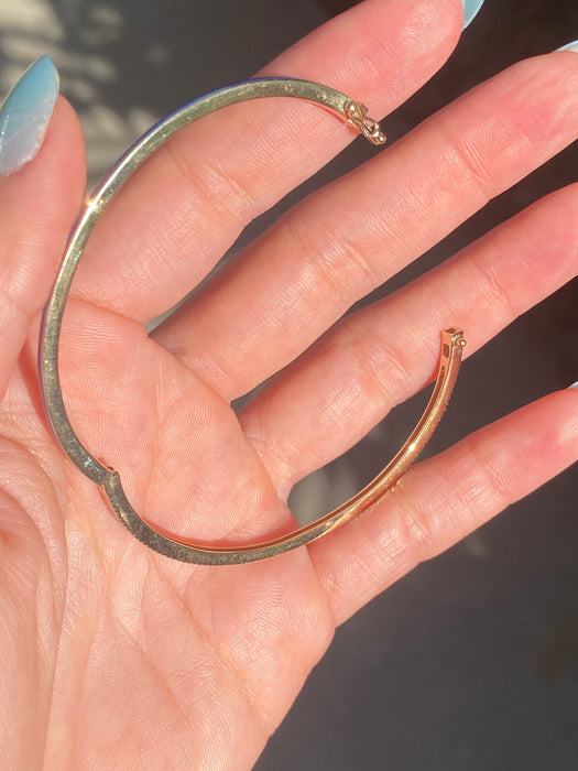 14k half blue enamel half diamond bangle