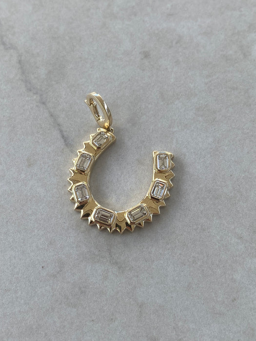 14K Gold Natural Diamond Horseshoe Charm