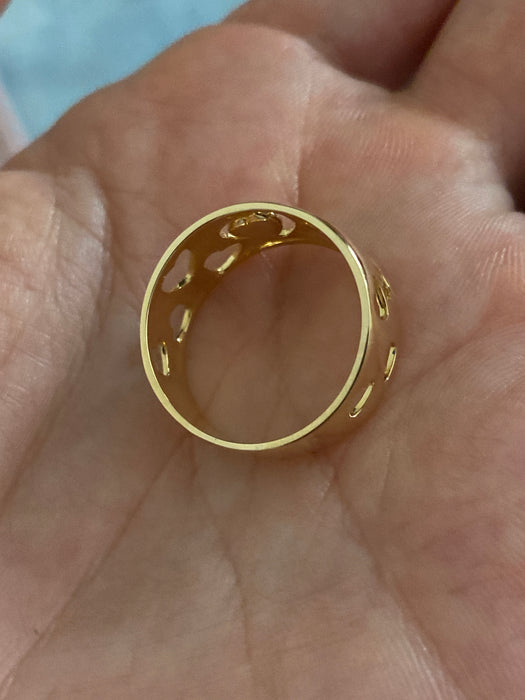 14K Gold Cigar Band Heart Cut Out Diamond Ring