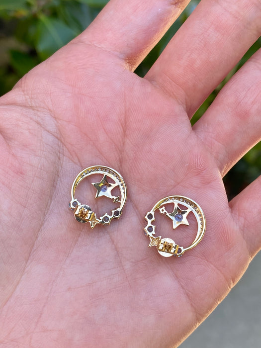 14K Gold Blue Topaz & Diamond Star Stud Earrings