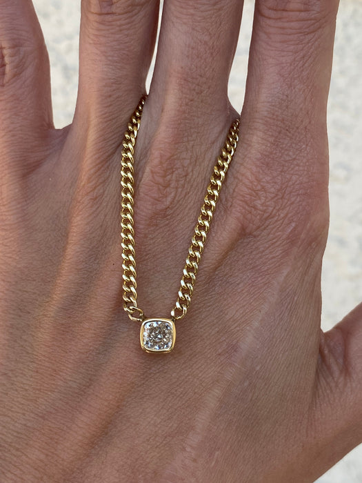 14K Gold 1 Carat Natural Diamond Curb Chain Necklace 16”