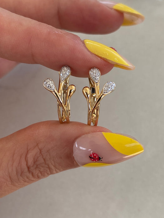 14K Gold Diamond Abstract Huggie Earrings