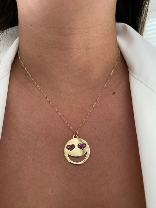 14k Allison lou heart smiley pendant with chain