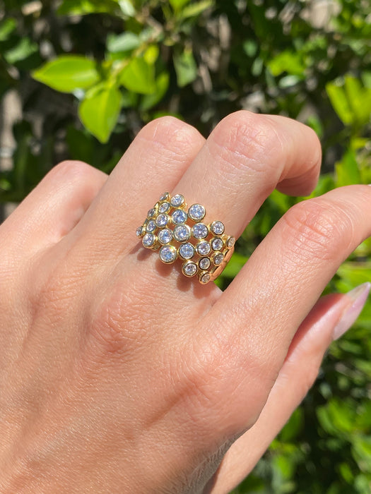 Vintage 18K Gold Five-Row Diamond Bezel Ring