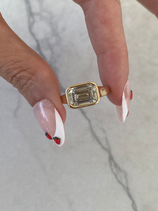14K Gold 3.02 Carat Emerald-Cut Lab Diamond Bezel Ring - IGI