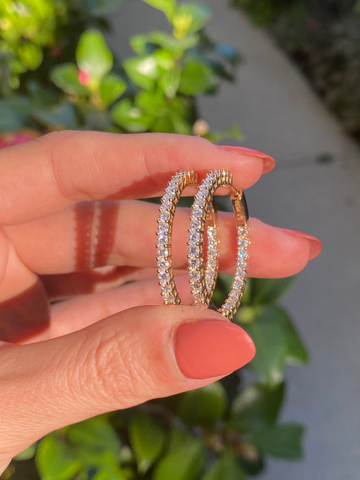 14k 2.5 carat lab diamond hoop earrings