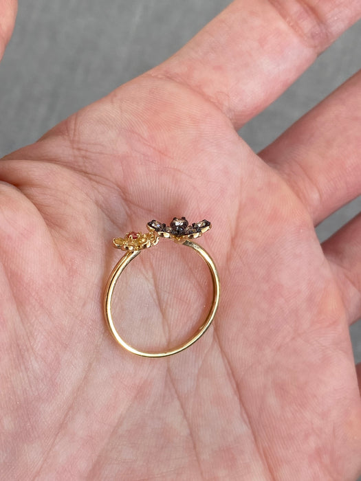 14K Champagne Diamond & Sapphire Floral Ring