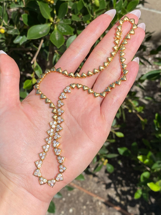 Vintage 18K Gold Diamond Heart Tennis Necklace