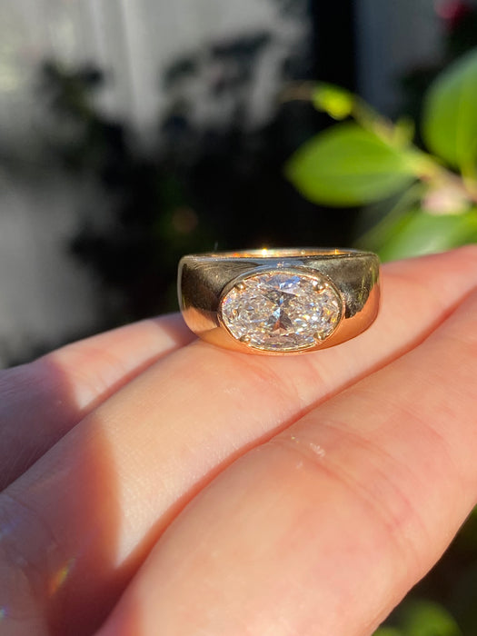 Blossom- 14k lab 2 carat oval east to west diamond ring size 7