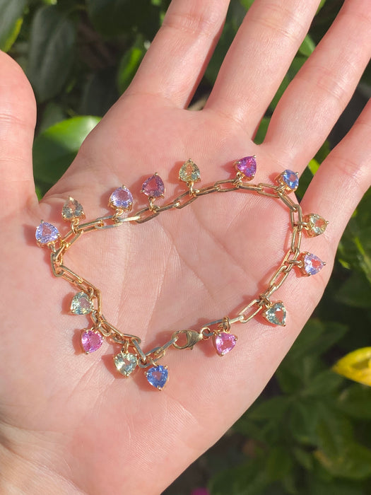 14k Ceylon sapphire heart bracelet