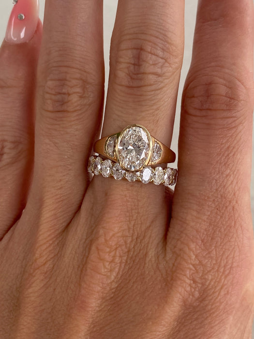 14K Gold 2.42 Carat Oval Lab Diamond Ring with Flush Half-Moon Accents