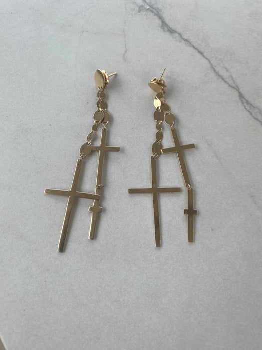 Vintage 14K Mariner Link Cross Drop Earrings