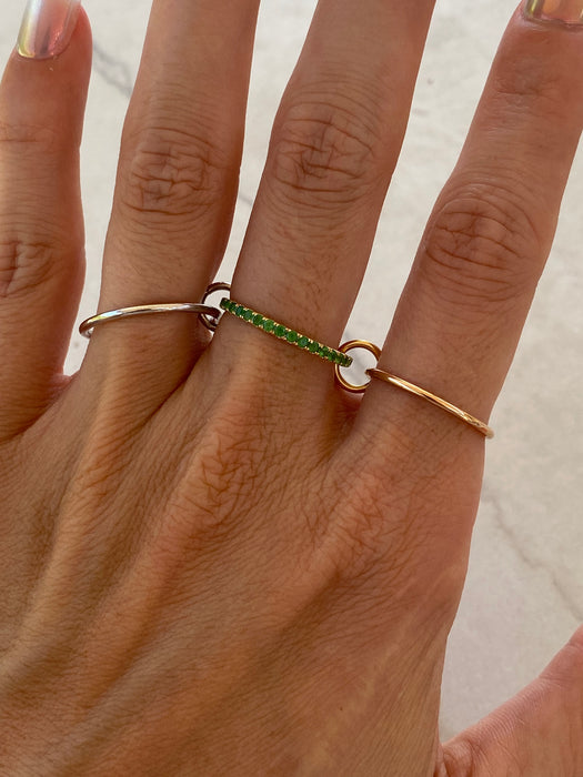 Mixed Metal Triple Band Ring – 18K Gold, Platinum 950 & Tsavorite Garnet Eternity Ring