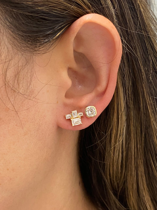 14K Gold Emerald Cut Lab Diamond Cluster Stud Earrings – 1.25 CTW