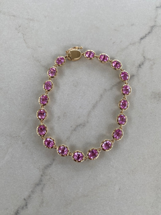 14K Gold Oval Lab Pink Sapphire Tennis Bracelet – 8.6 CTW