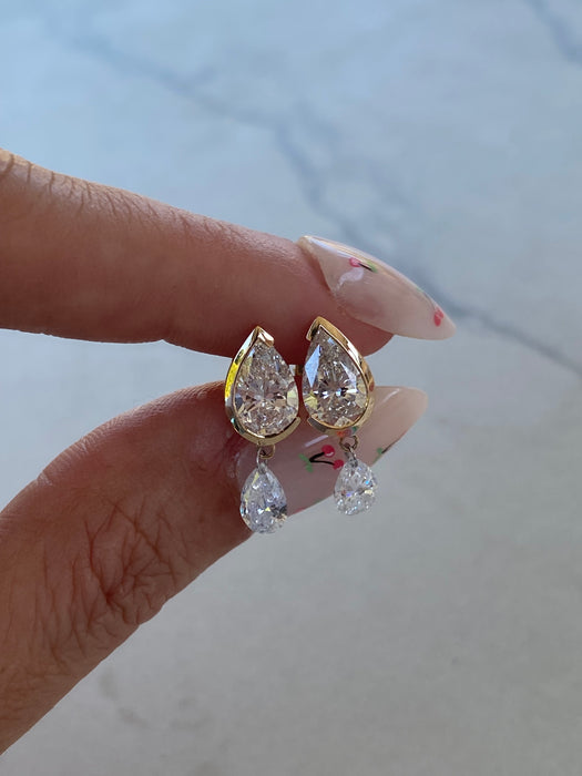14K 3 TCW Lab Diamond Pear Drop Earrings- IGI certified