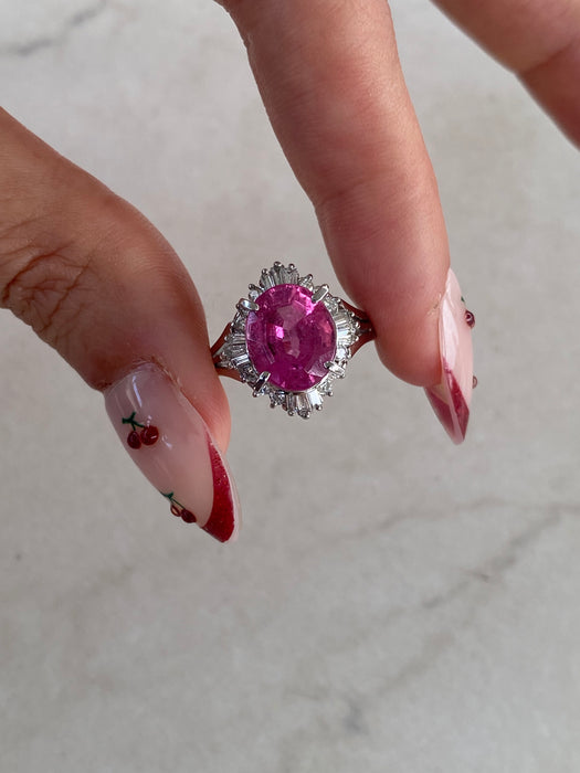 Vintage Platinum 850 Pink Tourmaline & Diamond Ballerina Ring