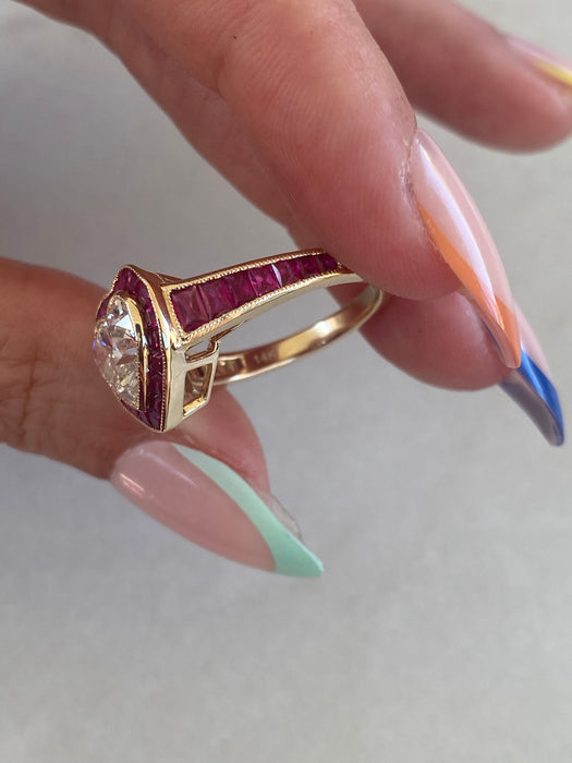 14K Lab Diamond Heart Ring with Natural Ruby Halo