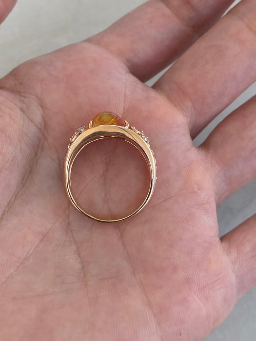 Vintage 18K Rose Gold Natural Opal & Diamond Ring