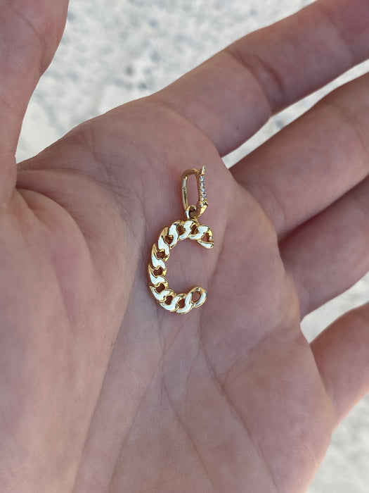 14k diamond curb initial letter pendant