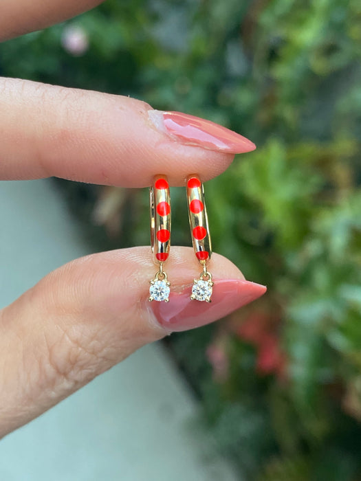 14k red enamel diamond huggies earrings