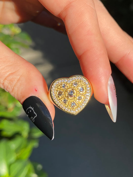 18k rose cut diamond heart ring size 6.5