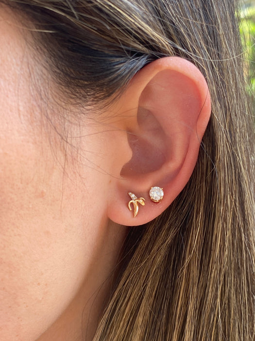 14K Gold Diamond Banana Stud Earrings