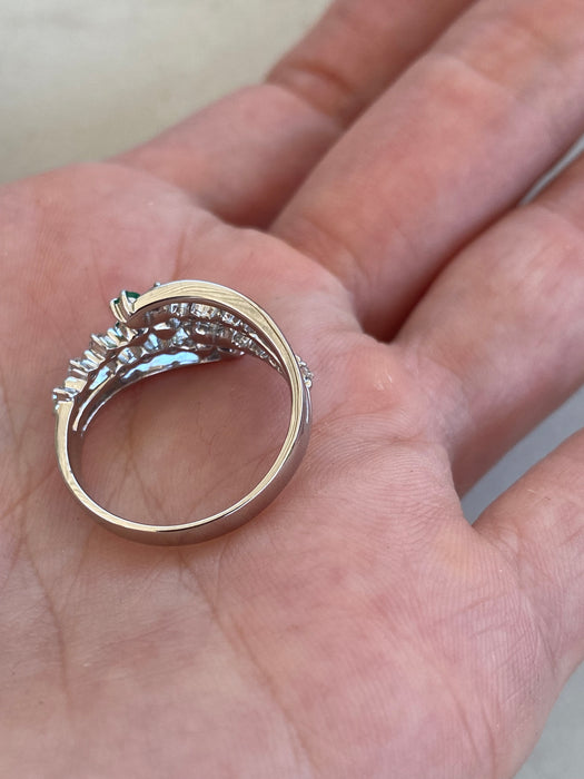 Vintage Platinum 900 Emerald & Diamond Floral Ring