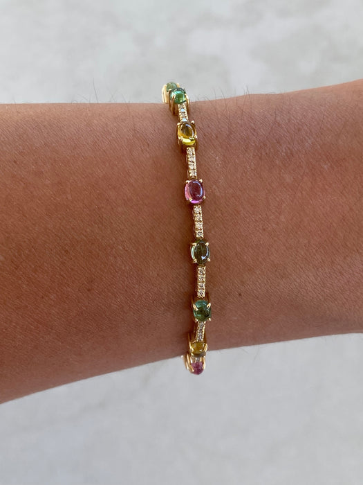 14K Natural Multicolor Tourmaline & Diamond Bracelet