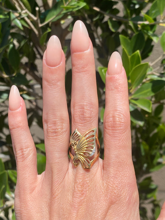 Vintage 18K Gold Diamond Butterfly Ring – Size 7