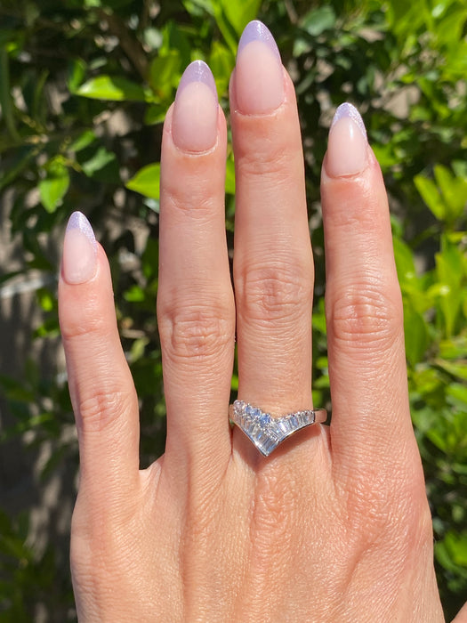 Vintage Platinum 900 Baguette & Diamond Chevron Ring