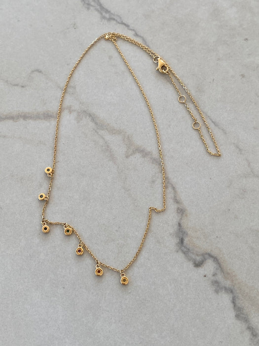 14K Multi-Gemstone Bezel Station Charm Necklace