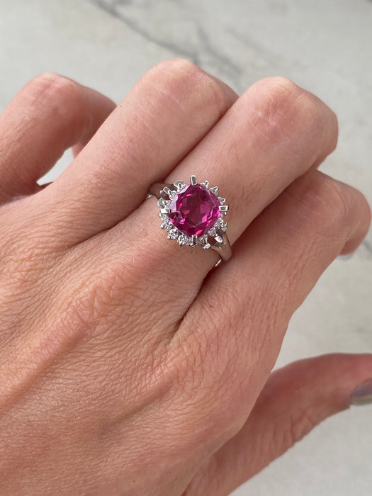 Vintage Platinum 900 Cushion Cut Pink Tourmaline & Diamond Ring – 2.49 CTW