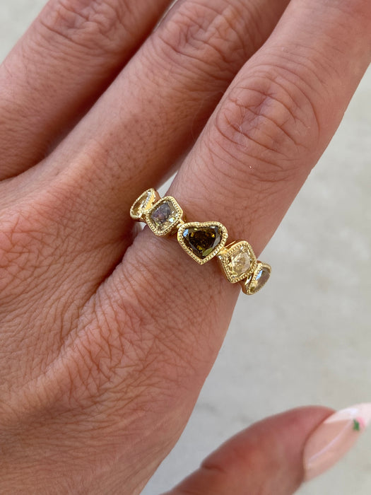 18K Natural Yellow & Champagne Diamond Multi-Shape Bezel Ring