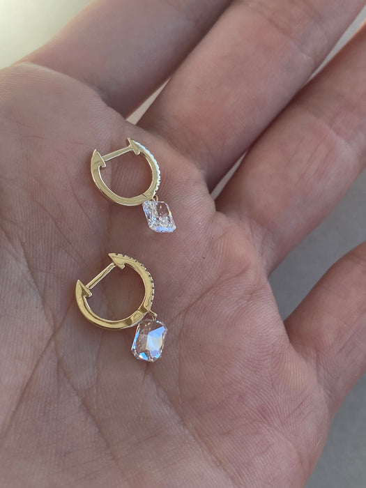 14K 1.1 TCW Lab Grown Diamond Radiant Cut Drop Huggie Earrings