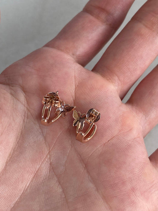 14k Rose Gold Diamond Butterfly J Huggie Earrings | Petite Diamond Huggies