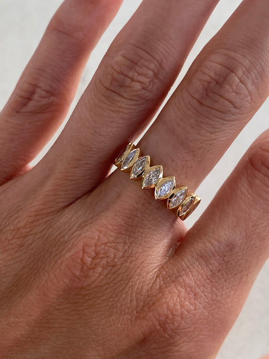 14K Gold Bezel Set Marquise Lab Diamond Band Ring