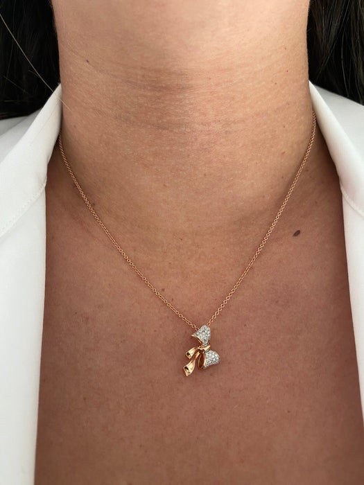 14k rose gold diamond bow necklace