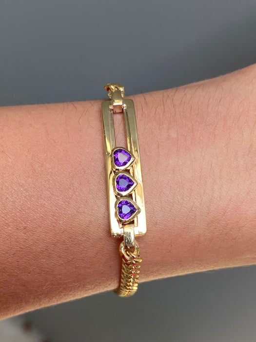 14k custom handmade slider amethyst heart curb bracelet 7”