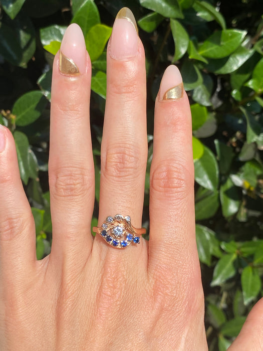 14k blue sapphire diamond ring size 8