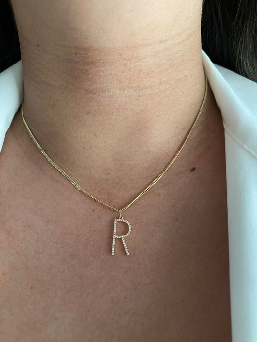 14k big diamond letter R initial pendant charm