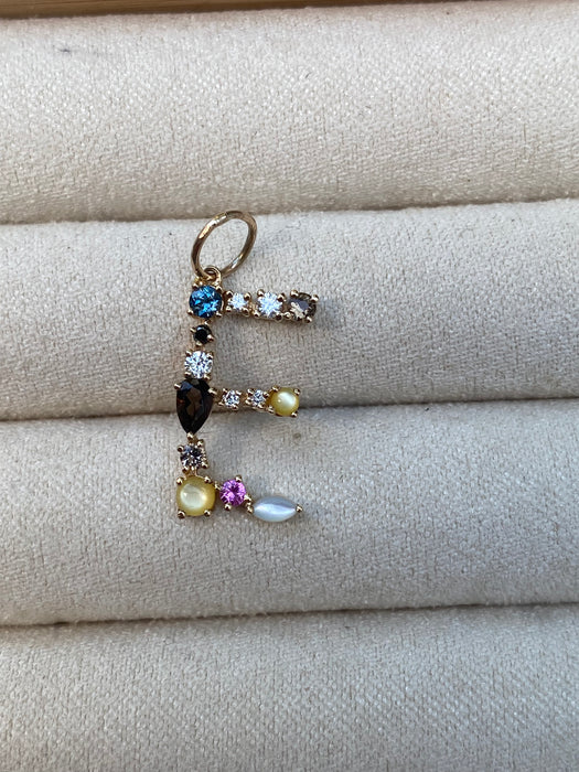 14k rainbow initial E letter pendant charm
