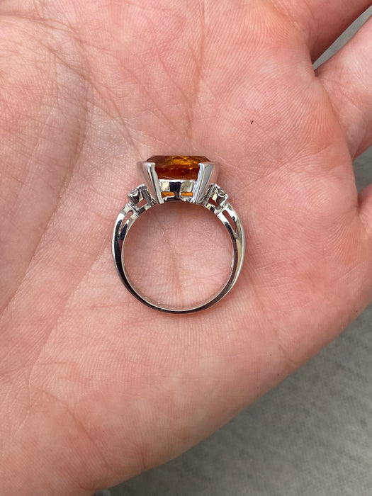 Vintage 14K White Gold Citrine & Diamond Ring – Size 6.5
