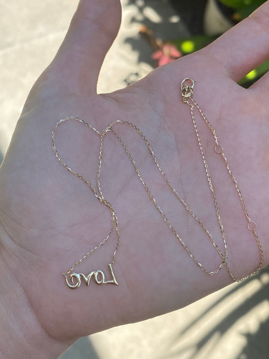 14k diamond cursive love necklace