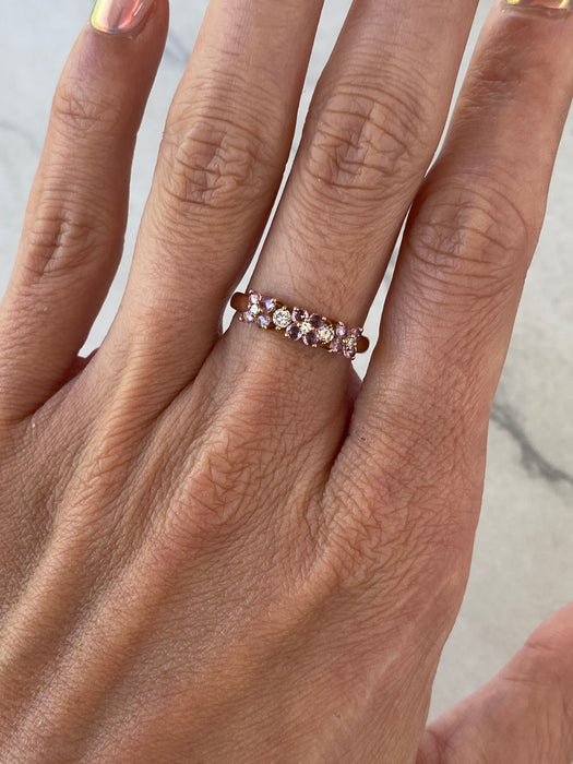 Vintage 18K Rose Gold Padparadscha Sapphire & Diamond Floral Ring