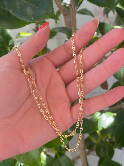 14k diamond cut two tone mariner chain necklace 18”