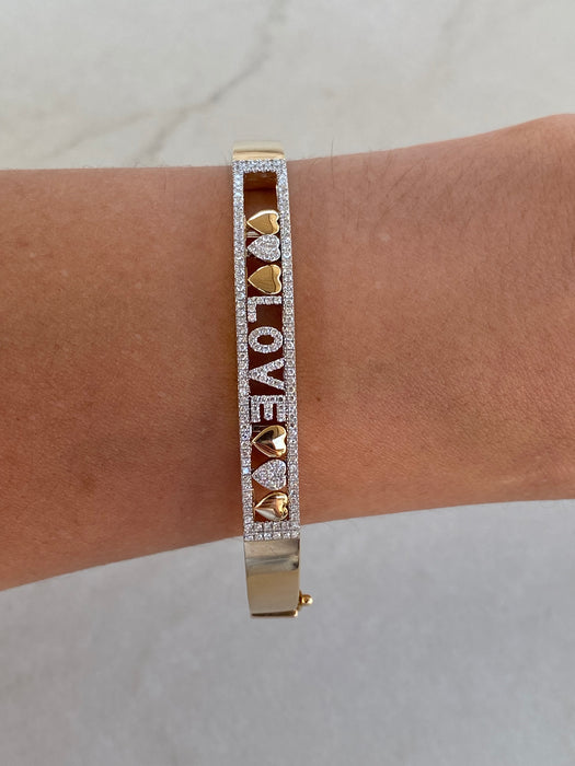 14K Gold Diamond Love Slider Bracelet Bangle