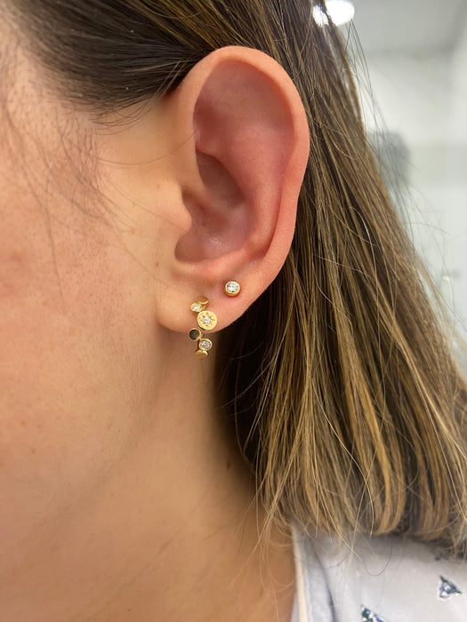 14K Gold Natural Diamond Disc & Starburst Huggie Earrings