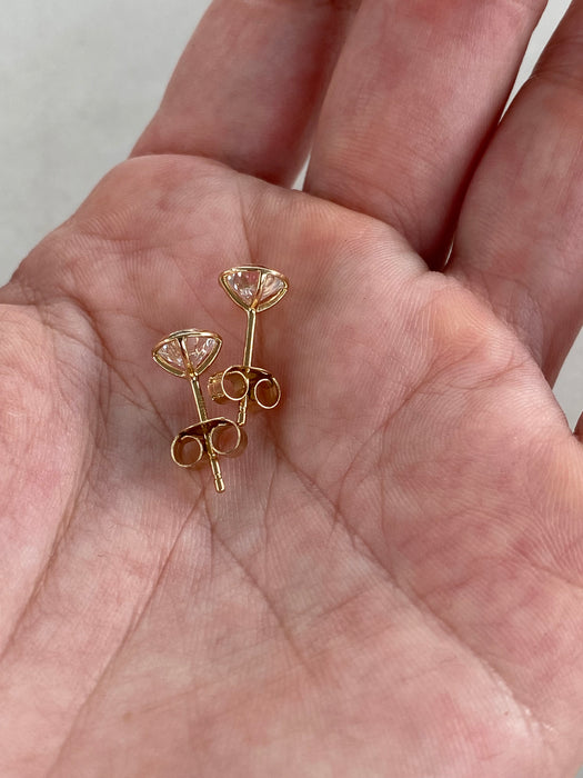 14K Gold 1.56 TCW Round Lab Diamond Bezel Stud Earrings