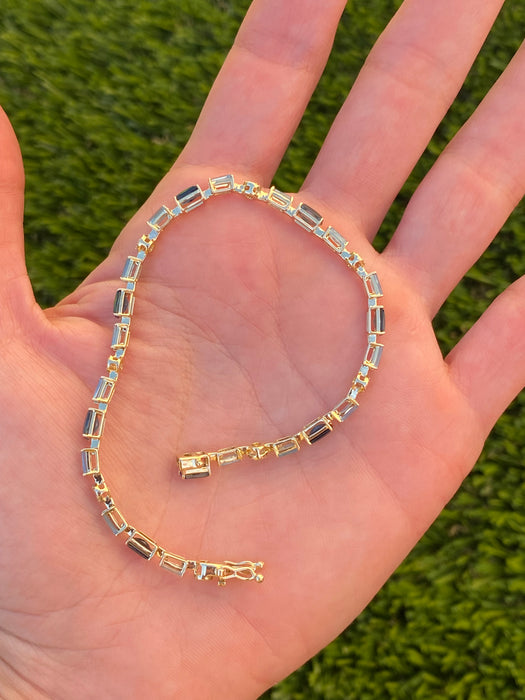 14K Gold Swiss & London Blue Topaz Diamond Tennis Bracelet